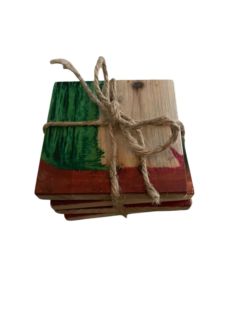 Hand-Painted Wooden Coaster Set of 4